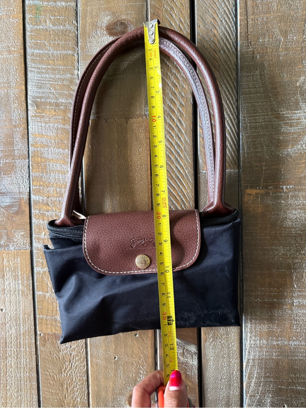 Longchamp Black Nylon Tote with Brown Leather Trim - Picture 12 of 16